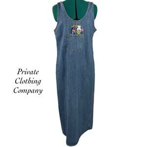 Vintage Private Clothing Company Christmas Denim Overall Dress Size L